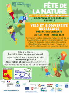 Fête de la Nature – Vélo et biodiversité bussacaise ! gratuit @ mairie Bussac | Bussac-sur-Charente | Nouvelle-Aquitaine | France